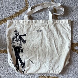 J. Crew Cream Tote with Ski Design